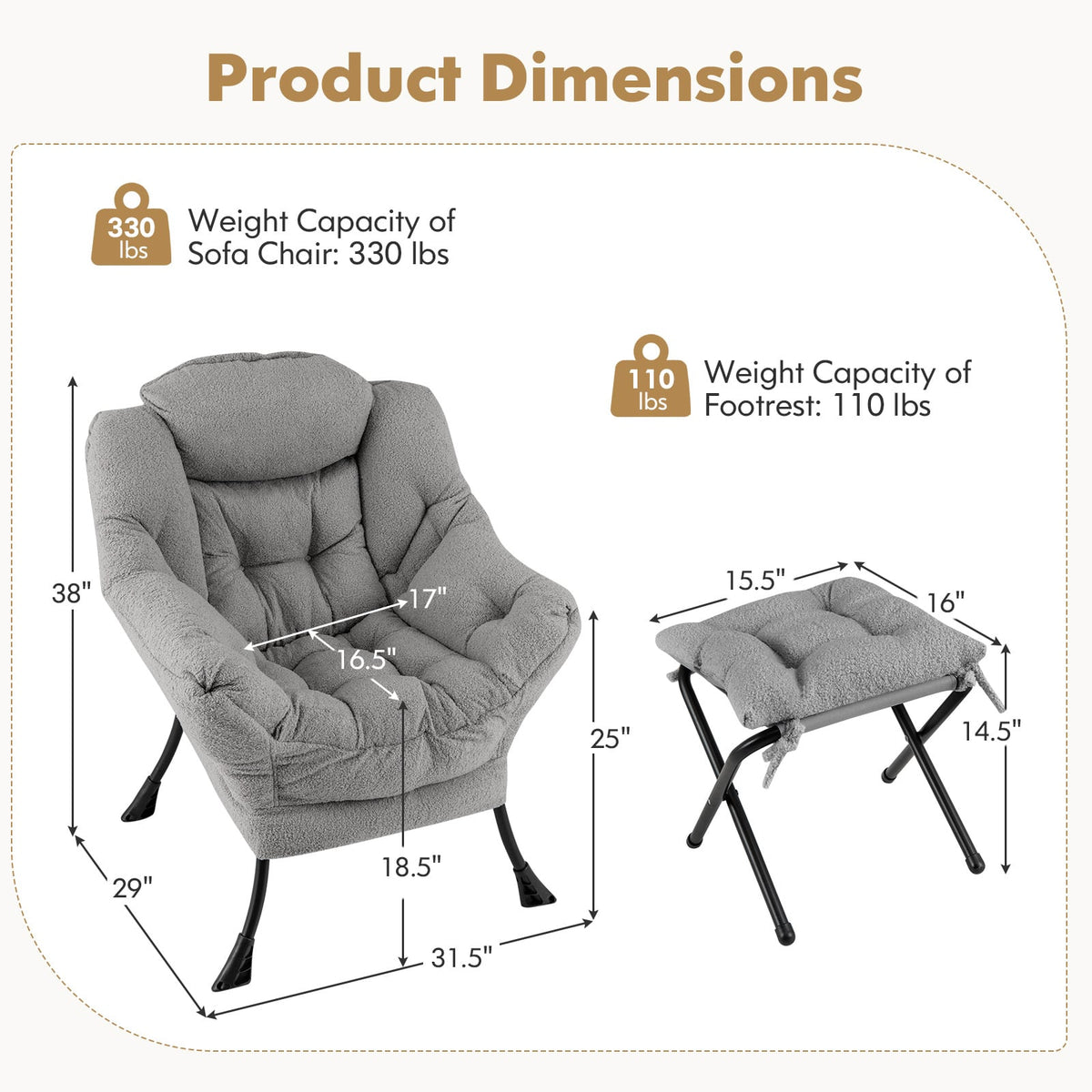 Modern Accent Chair, Folding Footrest, Head Pillow, Gray Accent Chairs at Gallery Canada