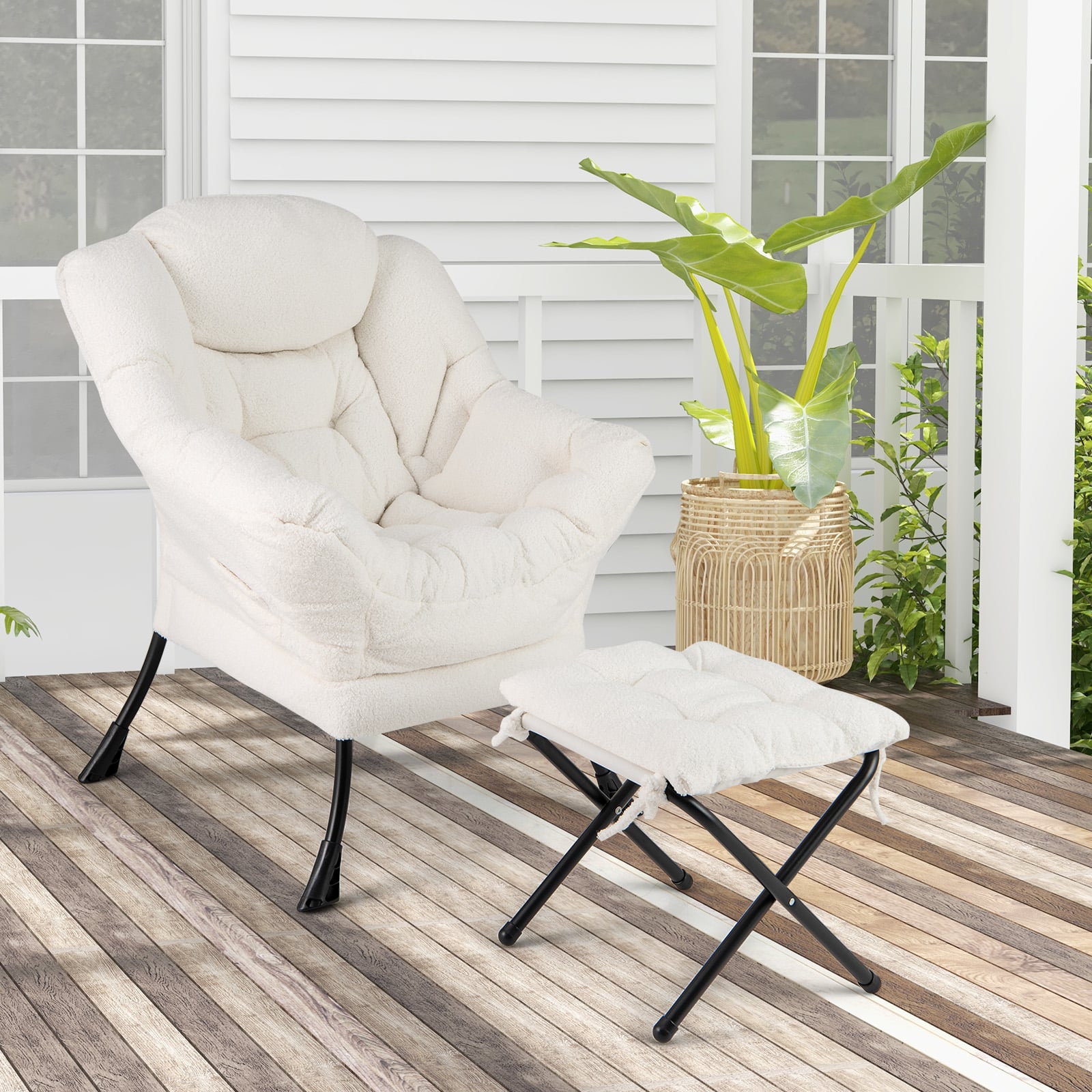 Modern Accent Chair With Folding Footrest, Head Pillow, Beige Accent Chairs at Gallery Canada