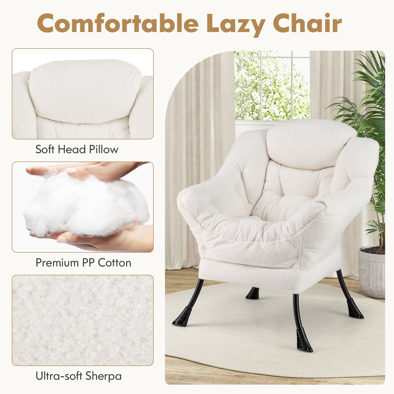 Modern Accent Chair With Folding Footrest, Head Pillow, Beige Accent Chairs at Gallery Canada