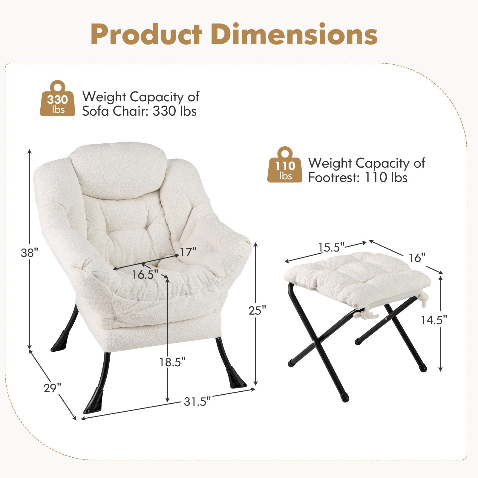 Modern Accent Chair With Folding Footrest, Head Pillow, Beige Accent Chairs at Gallery Canada