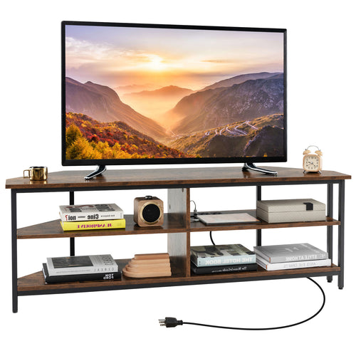 3-Tier Corner TV Stand, 65 Inches, Rustic Brown