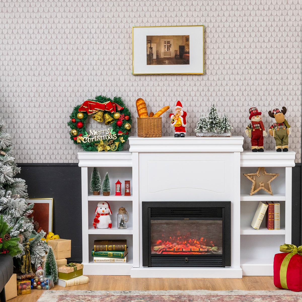 70 Inch Modern Fireplace Media Center With Bookcase, White Entertainment Centers & TV Stands at Gallery Canada