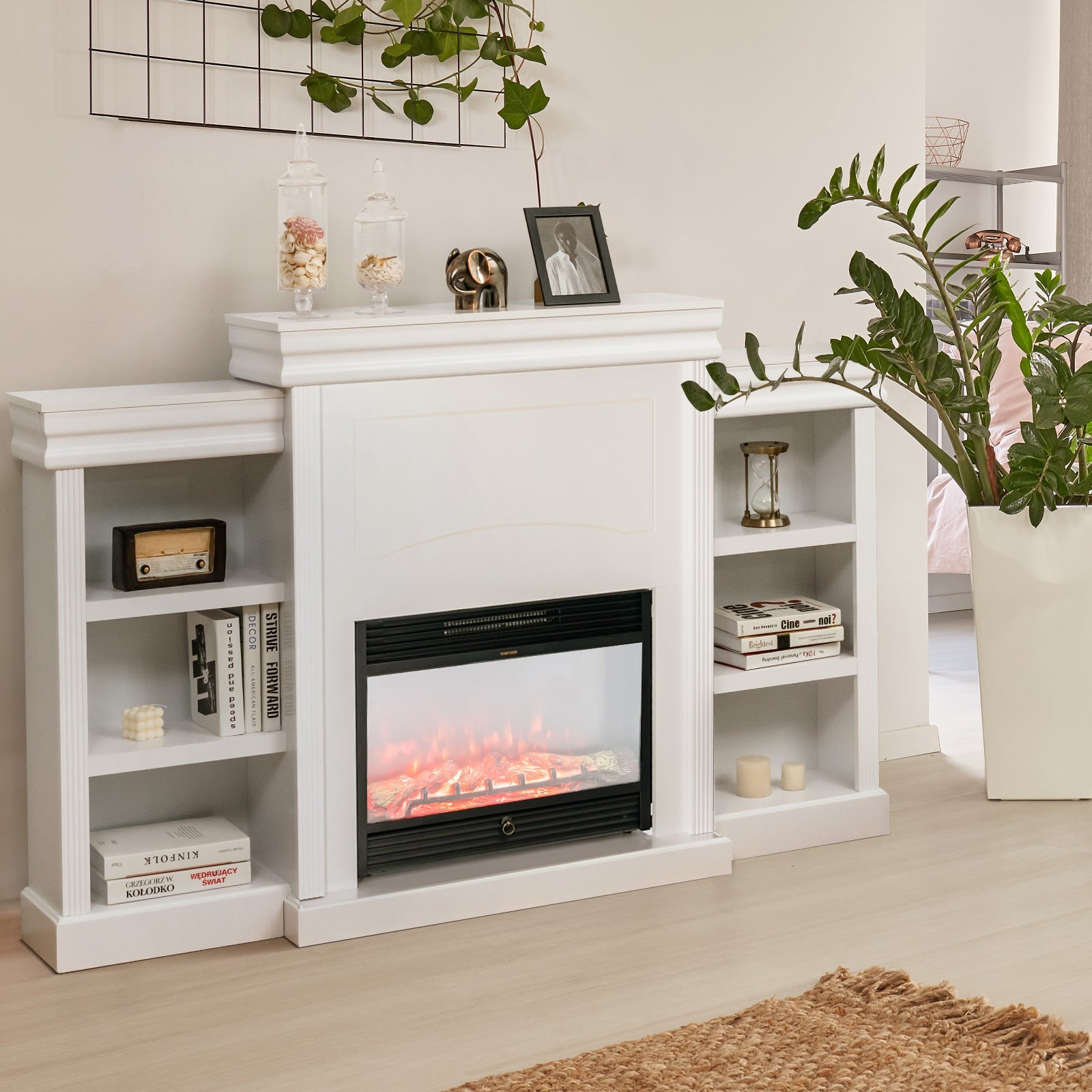 70 Inch Modern Fireplace Media Center With Bookcase, White Entertainment Centers & TV Stands at Gallery Canada
