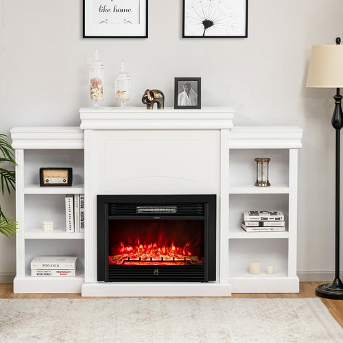 70 Inch Modern Fireplace Media Center With Bookcase, White