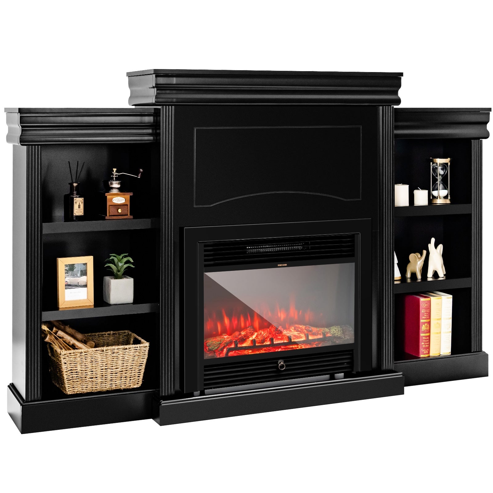 70 Inch Modern Fireplace Media Center With Bookcase, Black Entertainment Centers & TV Stands at Gallery Canada