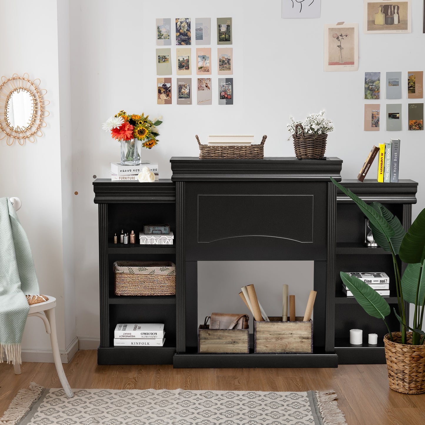 70 Inch Modern Fireplace Media Center With Bookcase, Black Entertainment Centers & TV Stands at Gallery Canada