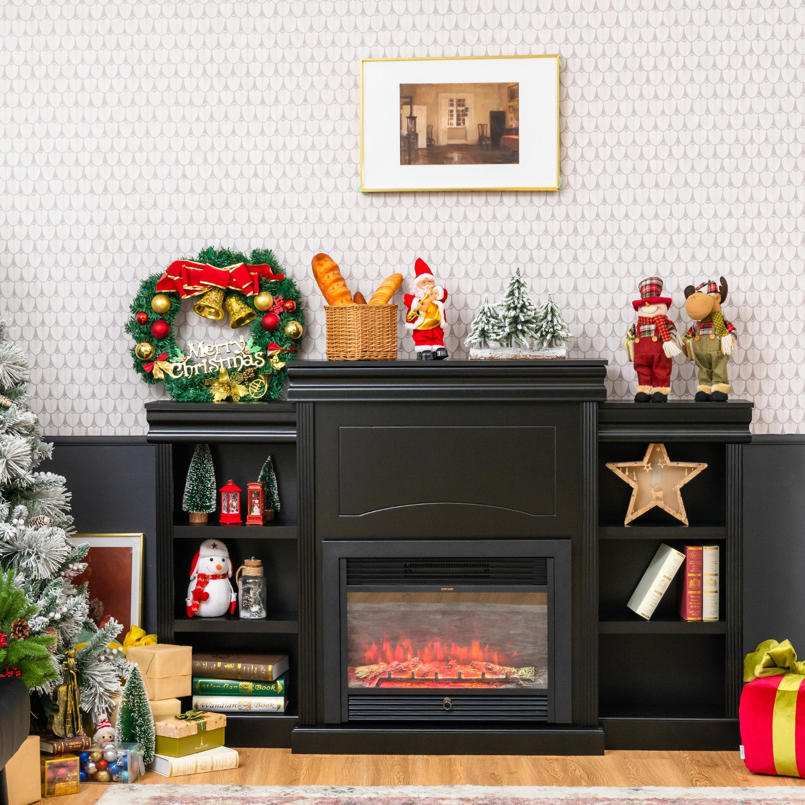 70 Inch Modern Fireplace Media Center With Bookcase, Black Entertainment Centers & TV Stands at Gallery Canada