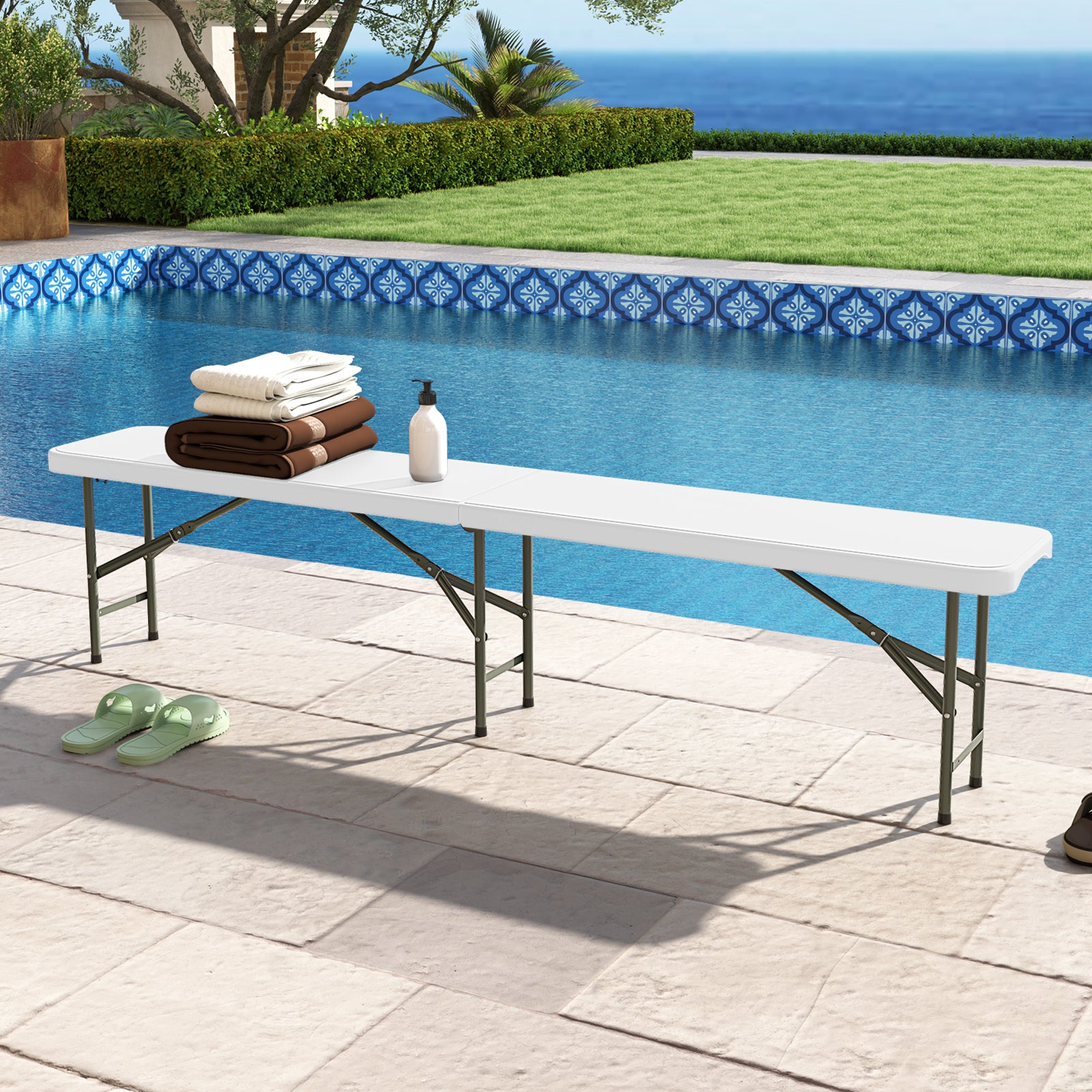 6 Feet Plastic Folding Bench With Handle, Lock, White Camping Furniture at Gallery Canada