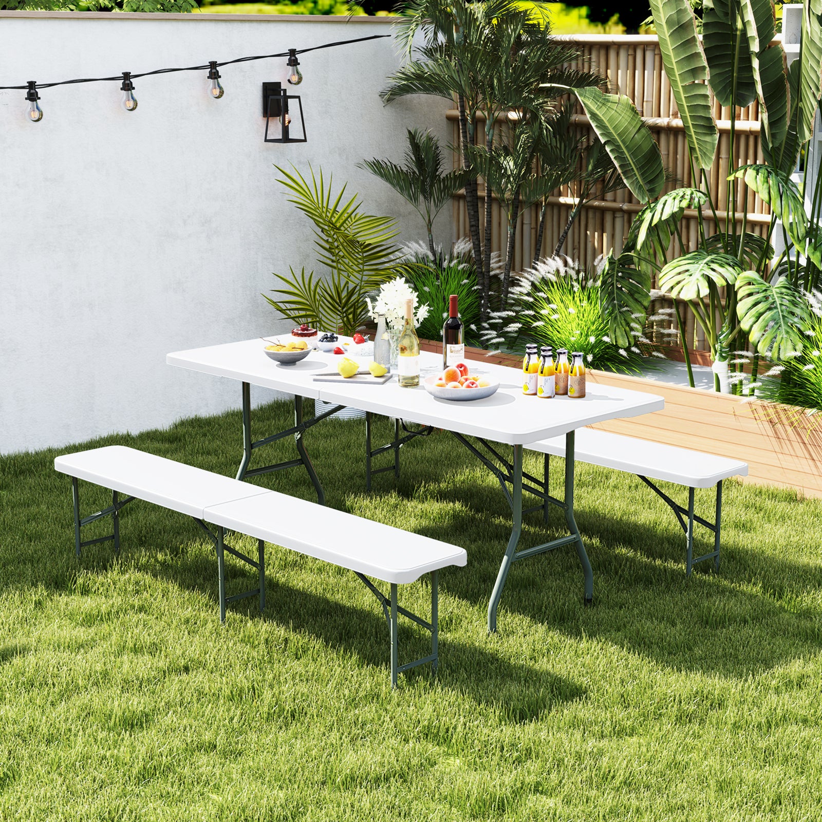 6 Feet Plastic Folding Bench With Handle, Lock, White Camping Furniture at Gallery Canada