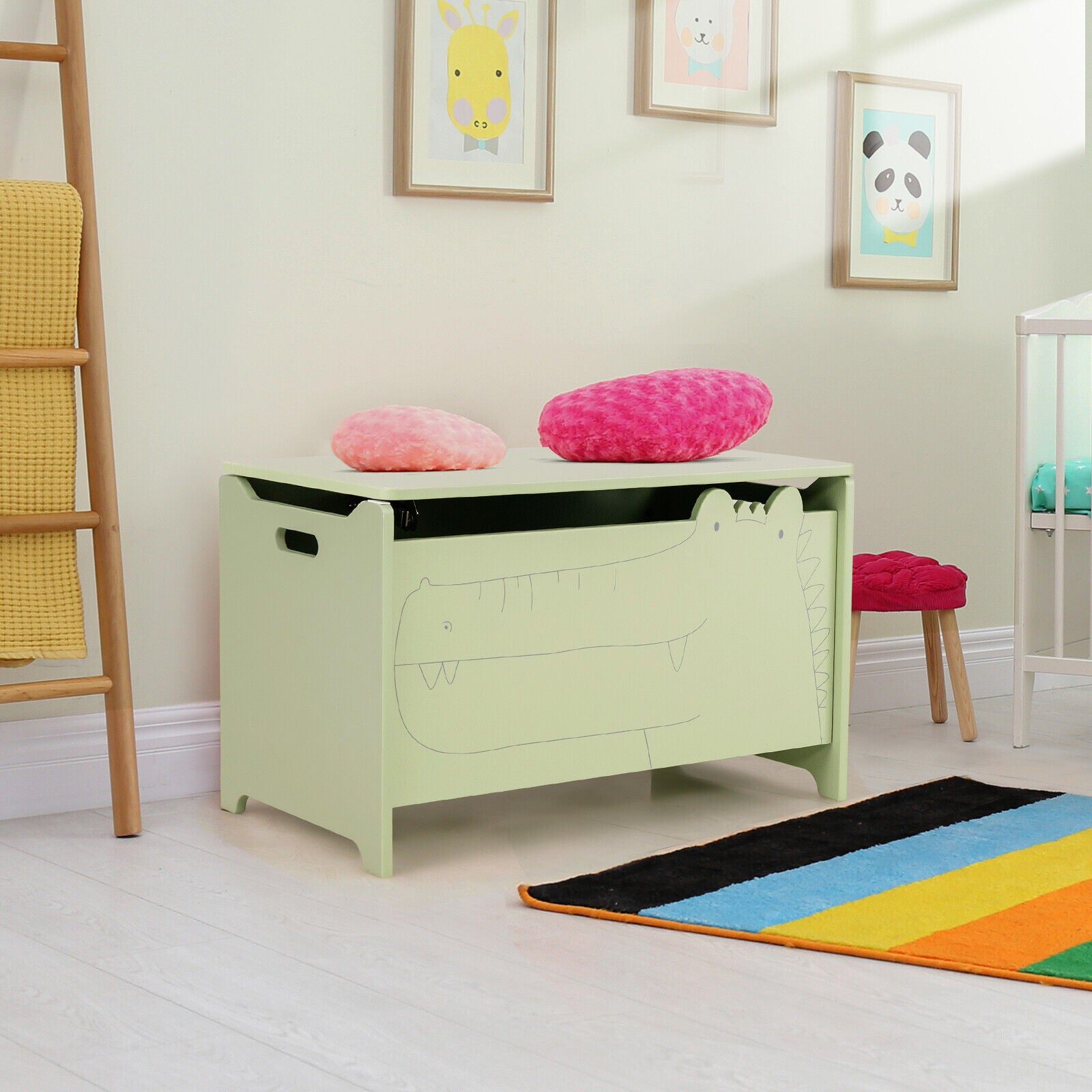 Wooden Kids Toy Box, Safety Hinge, Green Kids Storage at Gallery Canada