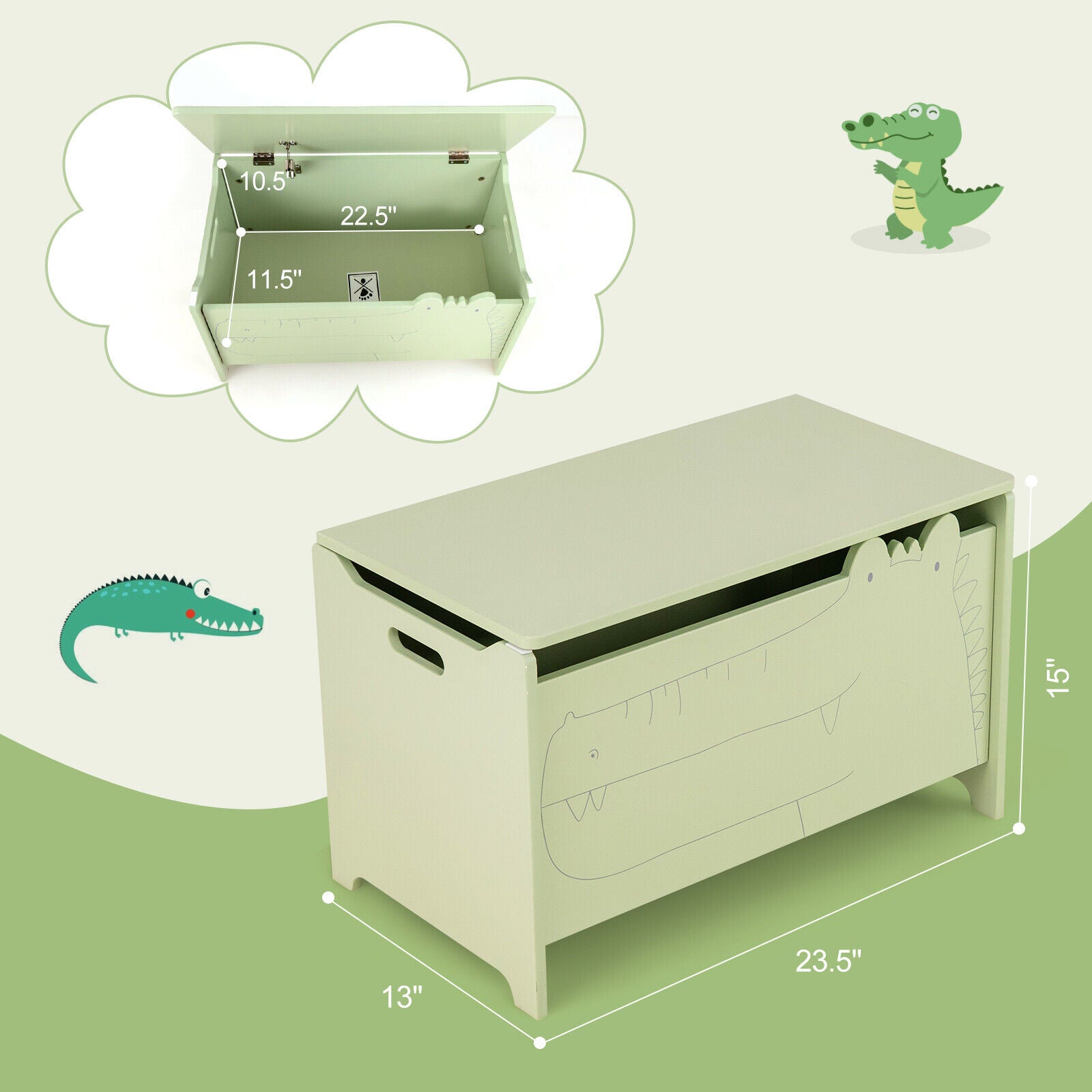 Wooden Kids Toy Box, Safety Hinge, Green Kids Storage at Gallery Canada