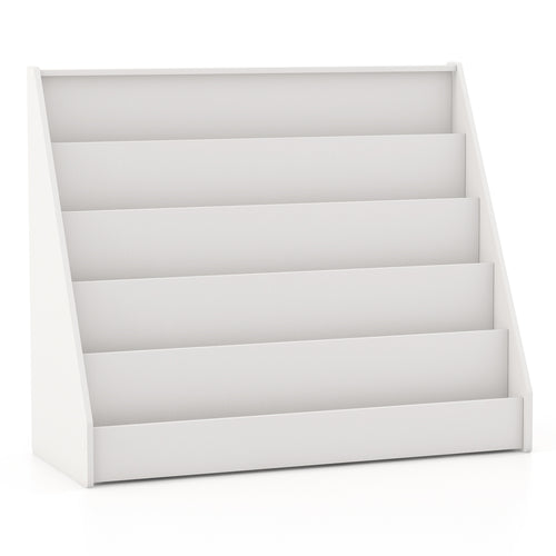 5-Tier Kids Bookshelf, Deep Compartments, Stable Baby Book Case, White