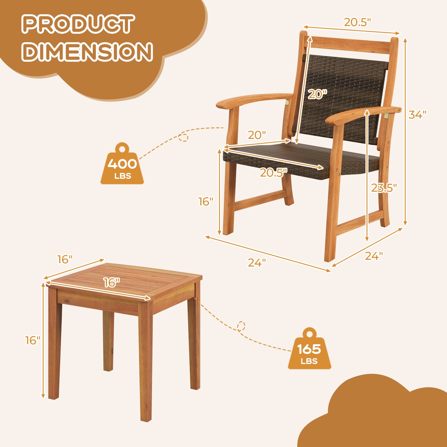 3-Piece Rattan Bistro Set, Acacia Wood Frame, Brown Patio Conversation Sets at Gallery Canada