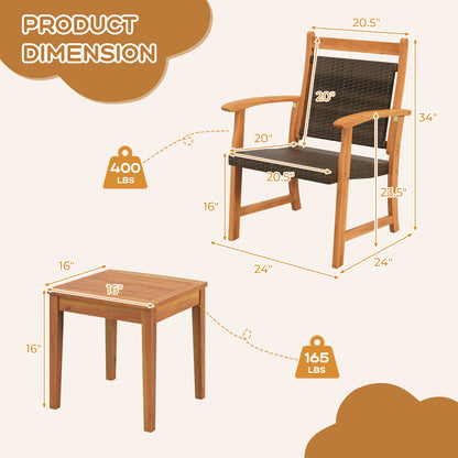 3-Piece Rattan Bistro Set, Acacia Wood Frame, Brown Patio Conversation Sets at Gallery Canada