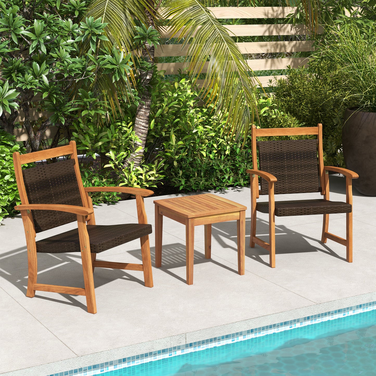 3-Piece Rattan Bistro Set, Acacia Wood Frame, Brown Patio Conversation Sets at Gallery Canada
