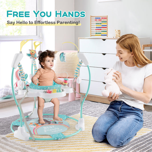 Baby Activity Center, Height Adjustable Bouncing Saucer, Blue Baby Gyms & Playmats Blue at Gallery Canada