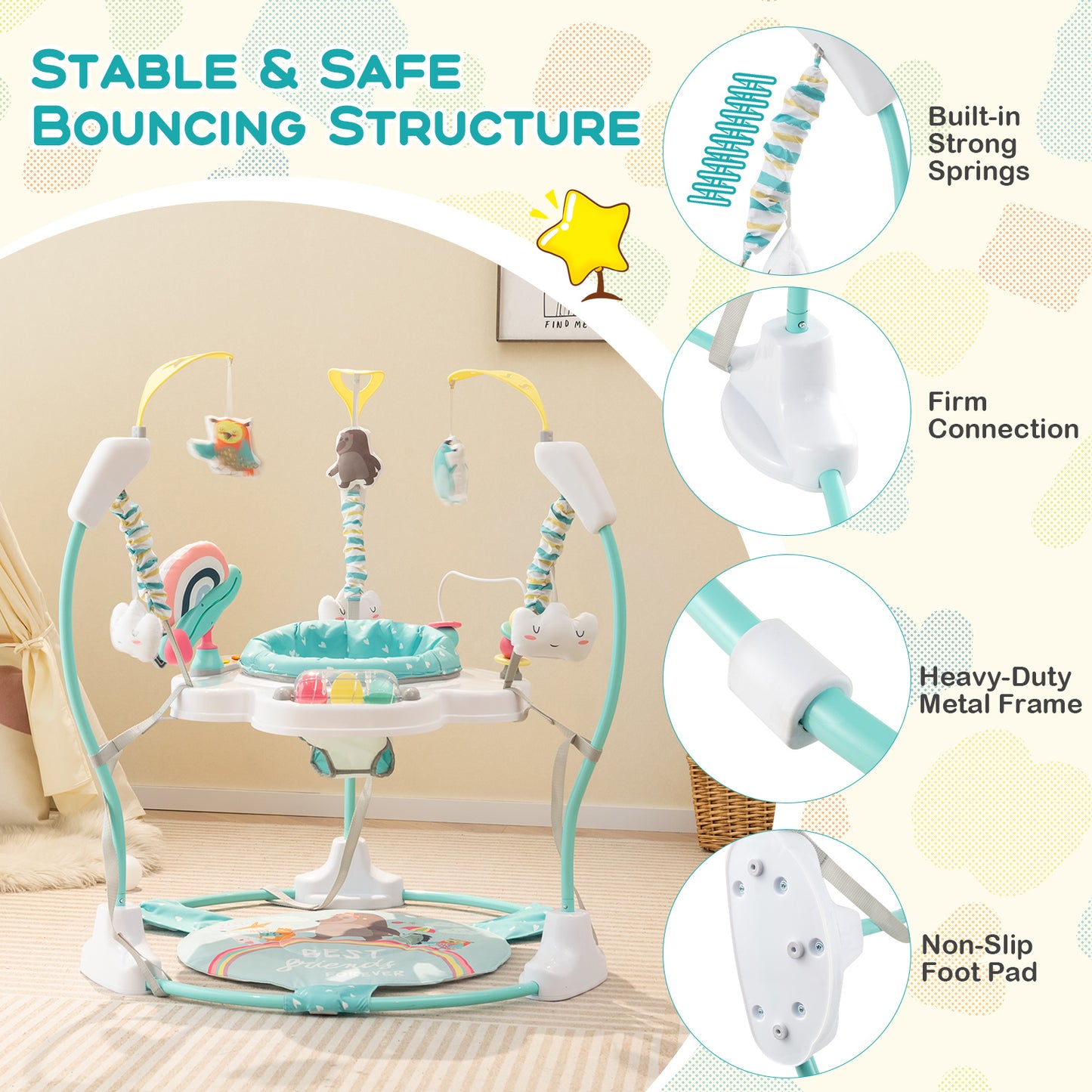 Baby Activity Center, Height Adjustable Bouncing Saucer, Blue Baby Gyms & Playmats at Gallery Canada