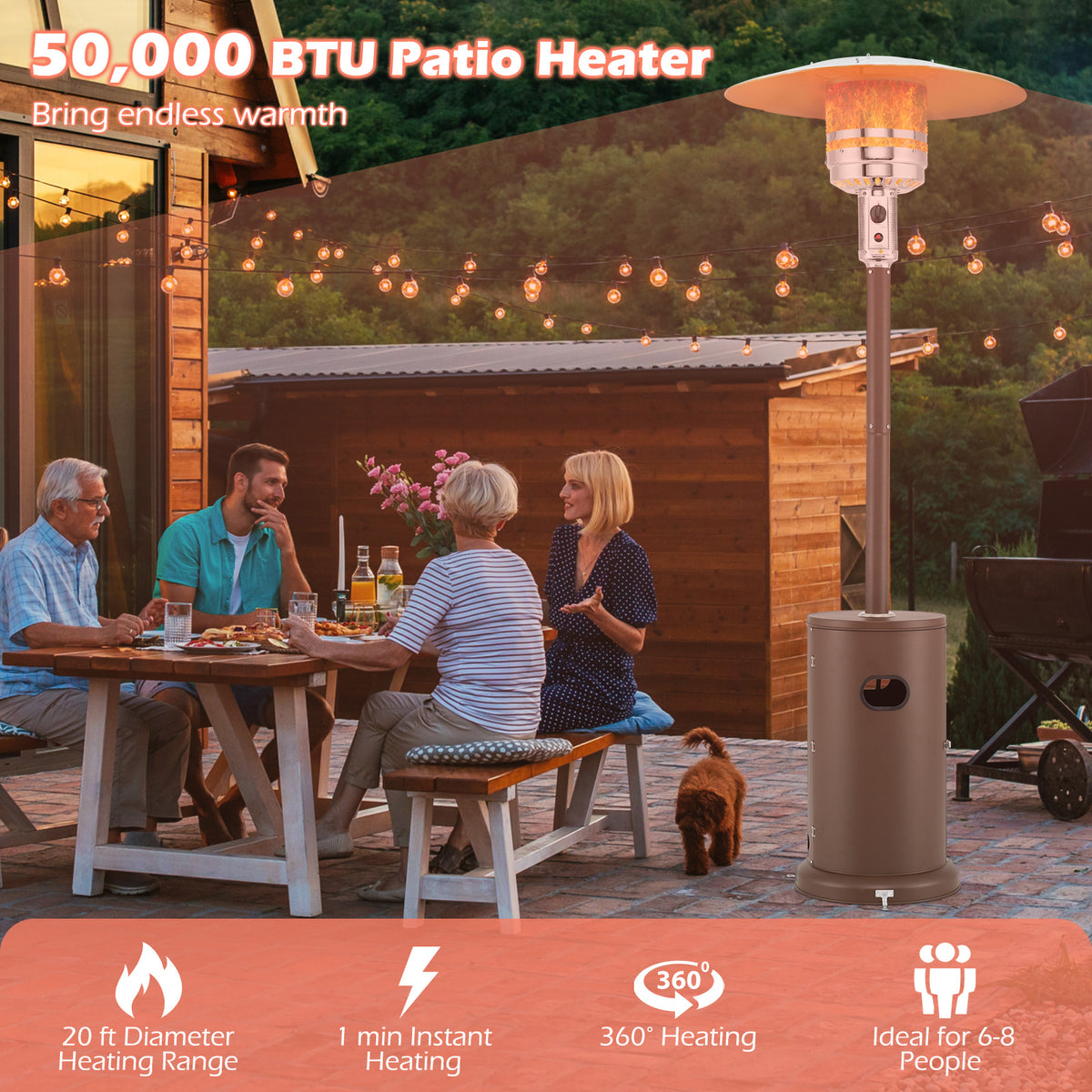 50000 BTU Propane Patio Heater, Round Table Design, Brown Patio Heaters at Gallery Canada