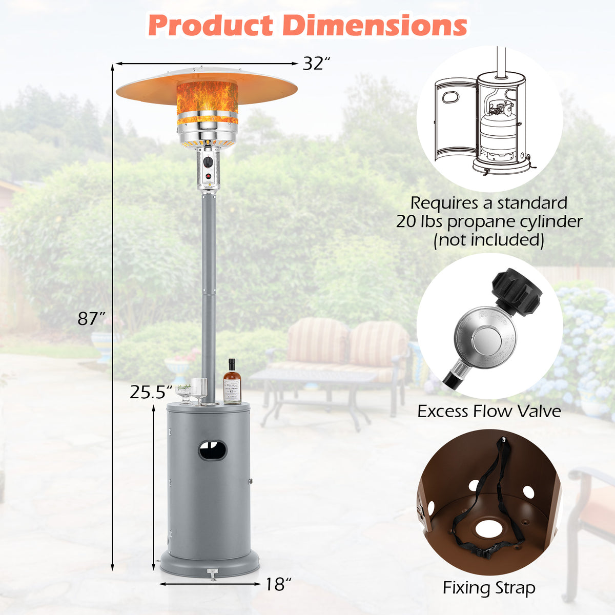 50000 BTU Propane Patio Heater, Round Table Design, Brown Patio Heaters at Gallery Canada