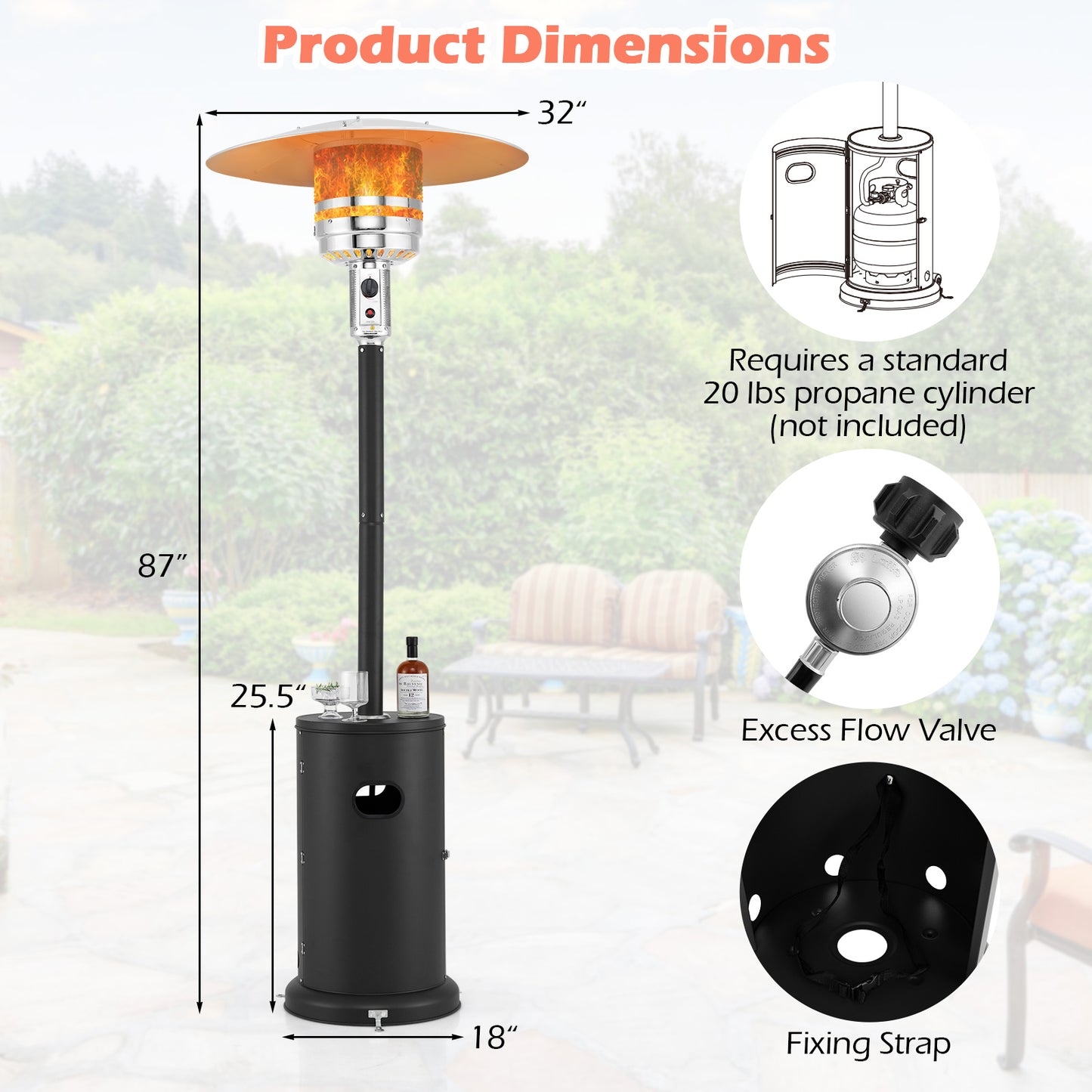 50000 BTU Propane Patio Heater, Round Table Design, Black Patio Heaters at Gallery Canada