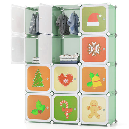 12 Cube Kids Wardrobe Closet With Hanging Section, Doors, Green Kids Storage at Gallery Canada