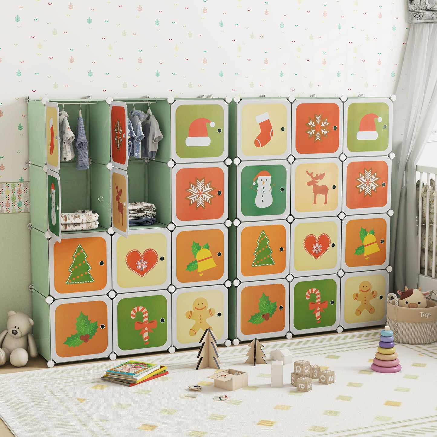 12 Cube Kids Wardrobe Closet With Hanging Section, Doors, Green Kids Storage at Gallery Canada