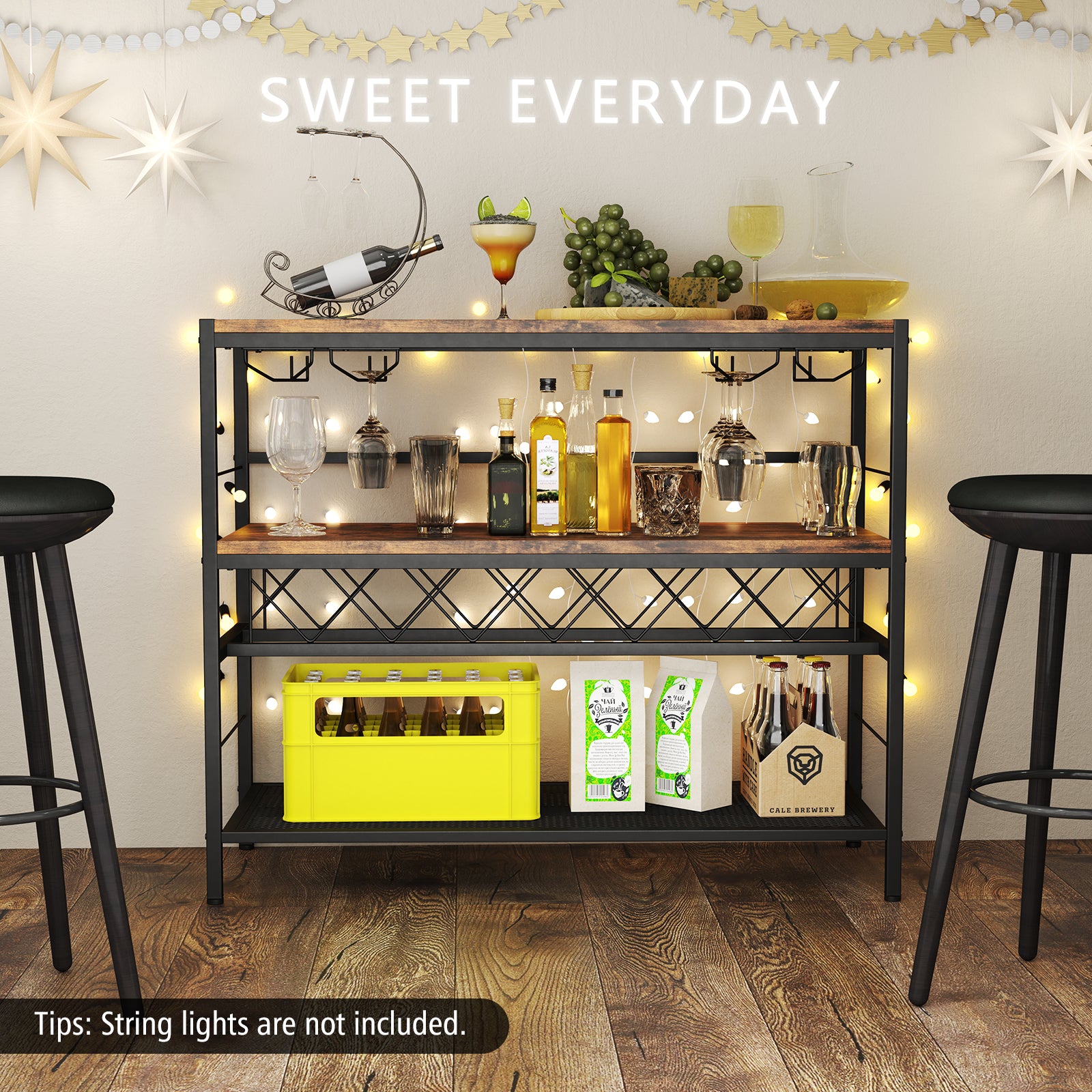 41 Inch 4-Tier Bar Table, Wine Rack, 4 Glass Holders, Rustic Brown Wine Racks at Gallery Canada