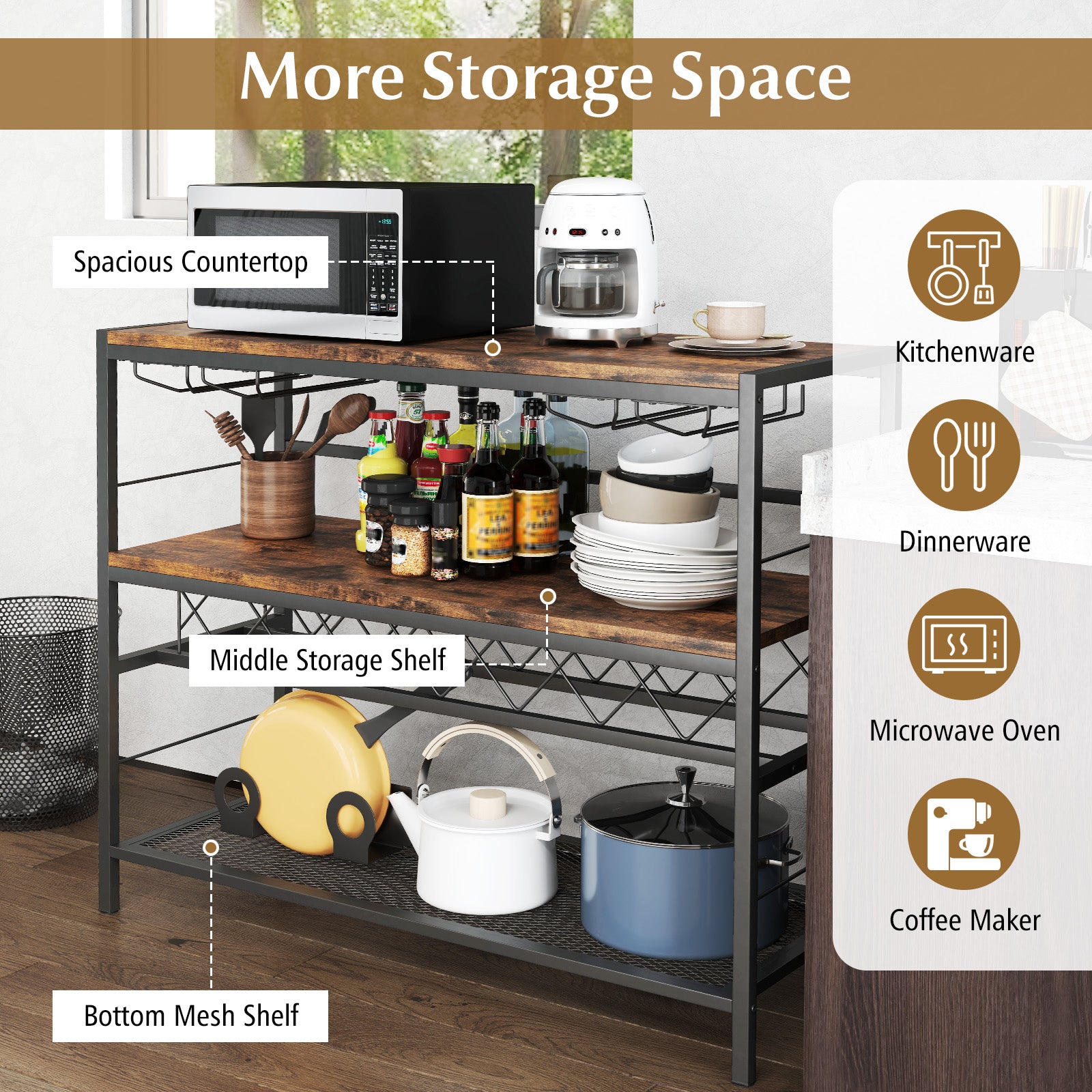 41 Inch 4-Tier Bar Table, Wine Rack, 4 Glass Holders, Rustic Brown Wine Racks at Gallery Canada