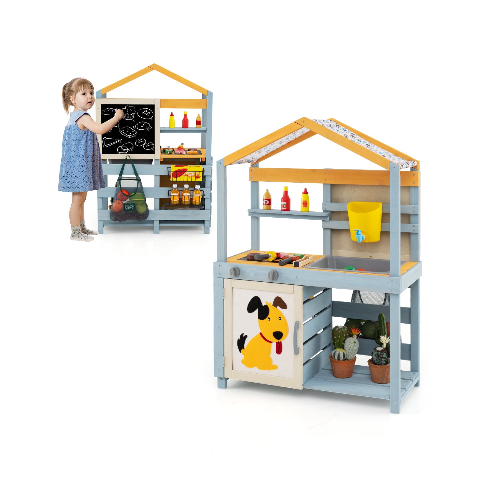 2 In 1 Wooden Mud Kitchen, Removable Water Box, Gray Play Kitchen Sets at Gallery Canada