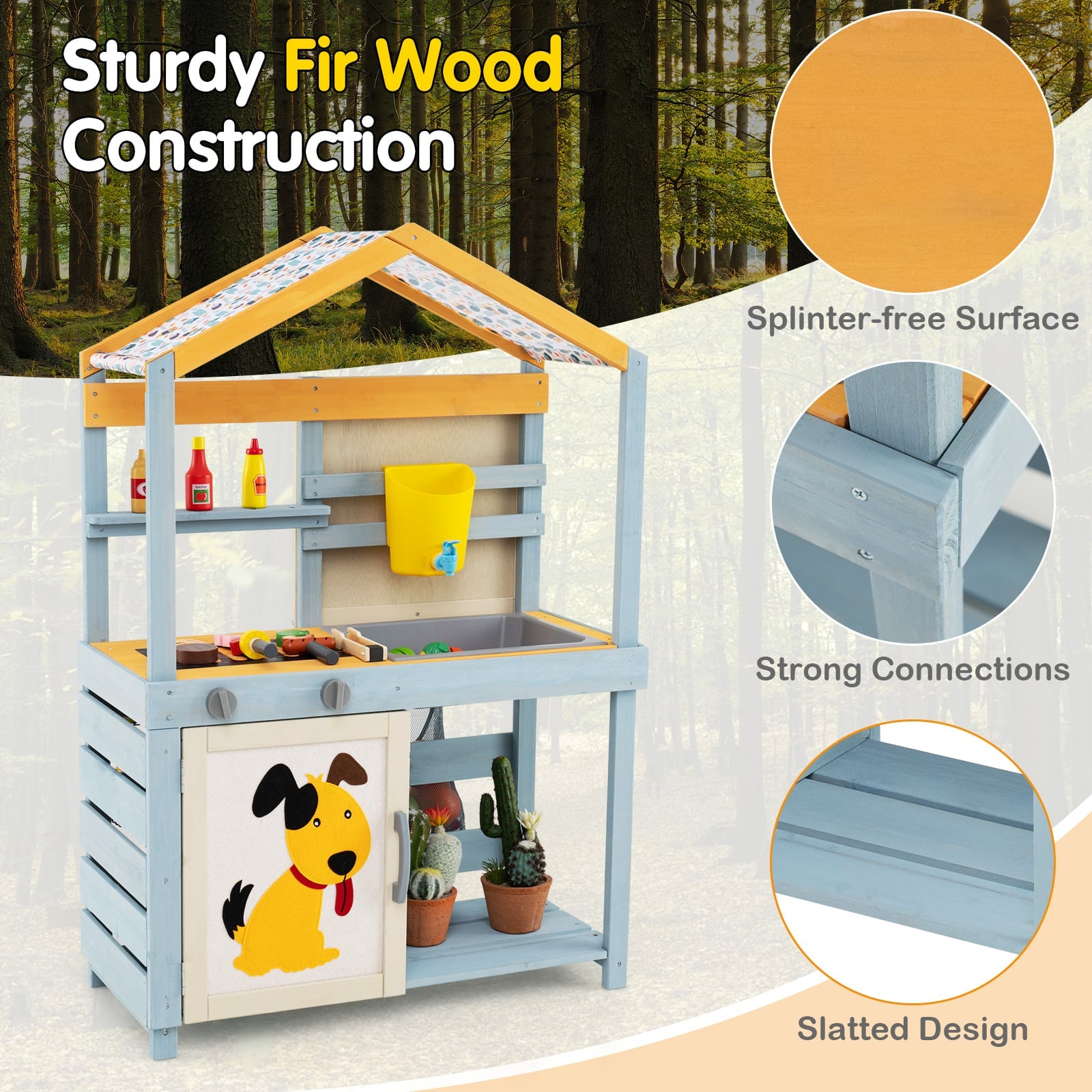 2 In 1 Wooden Mud Kitchen, Removable Water Box, Gray Play Kitchen Sets at Gallery Canada
