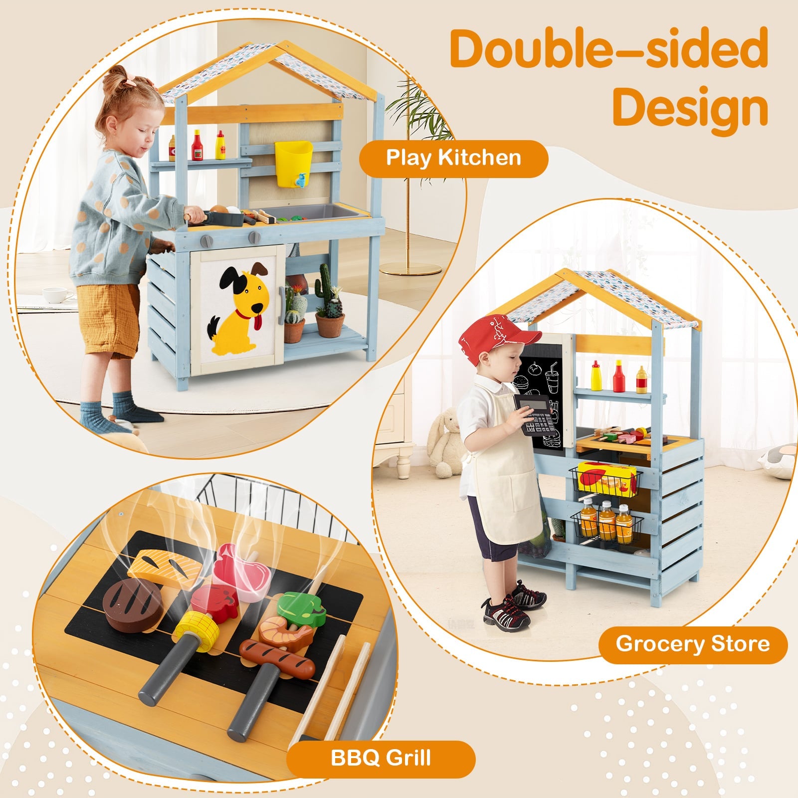2 In 1 Wooden Mud Kitchen, Removable Water Box, Gray Play Kitchen Sets at Gallery Canada