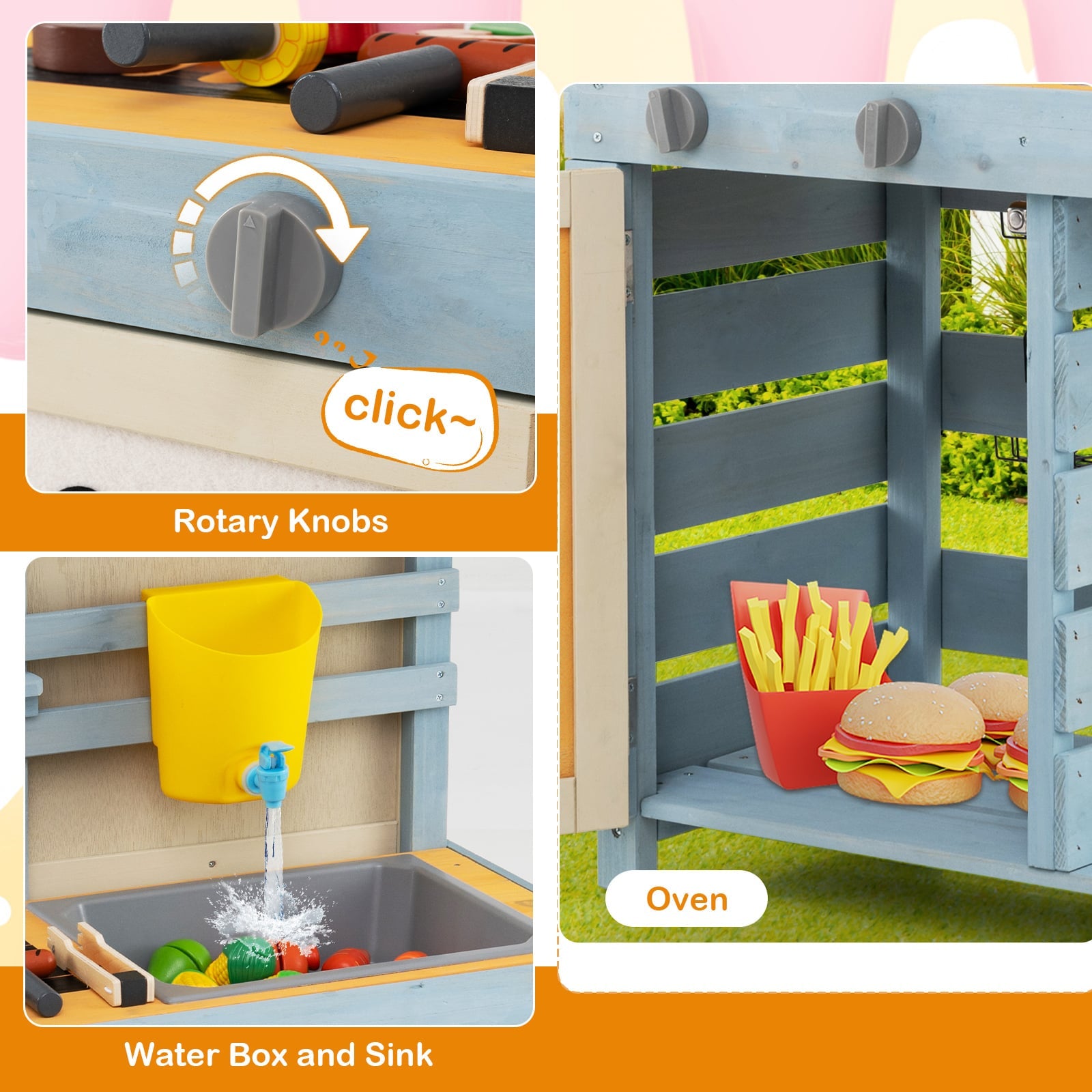 2 In 1 Wooden Mud Kitchen, Removable Water Box, Gray Play Kitchen Sets at Gallery Canada