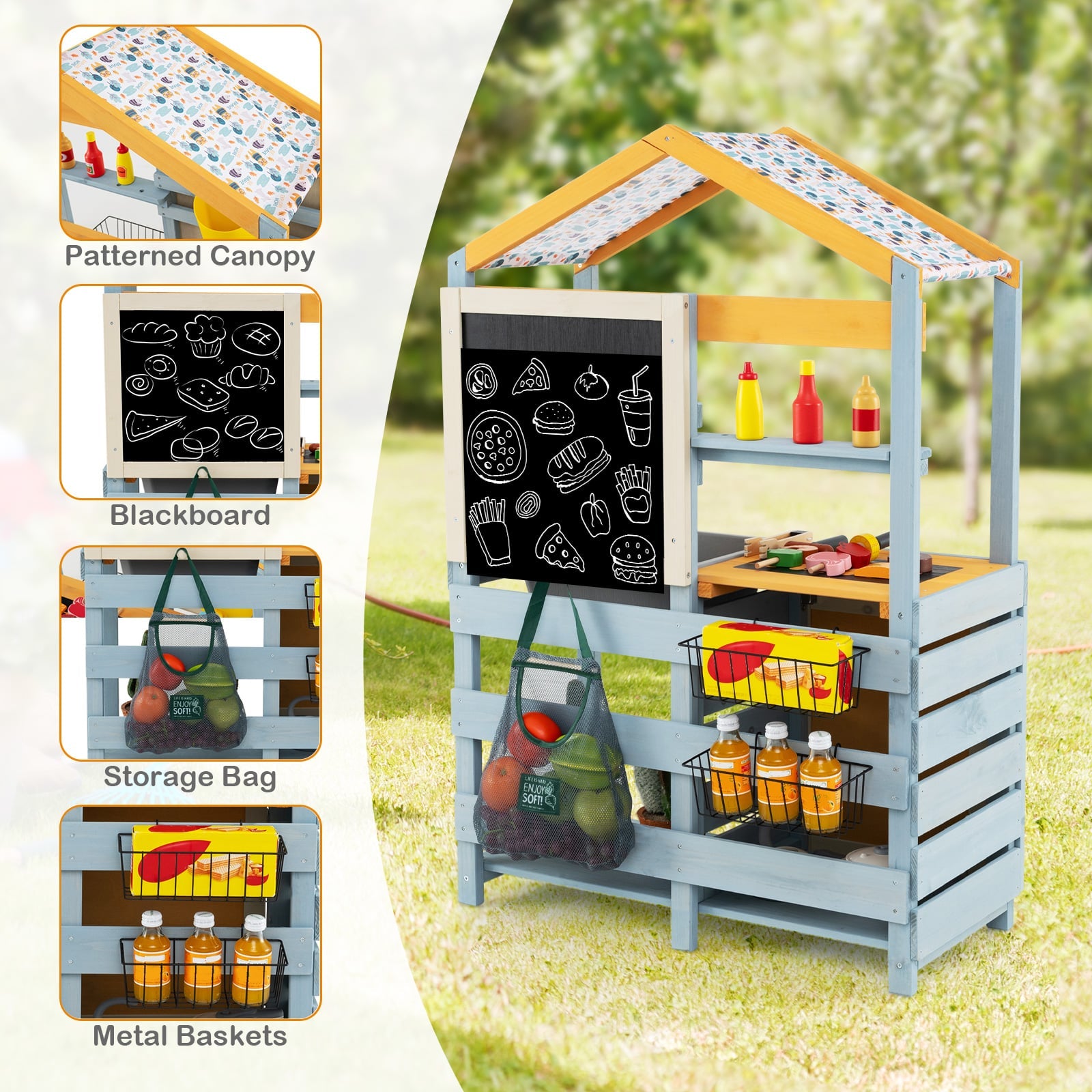 2 In 1 Wooden Mud Kitchen, Removable Water Box, Gray Play Kitchen Sets at Gallery Canada