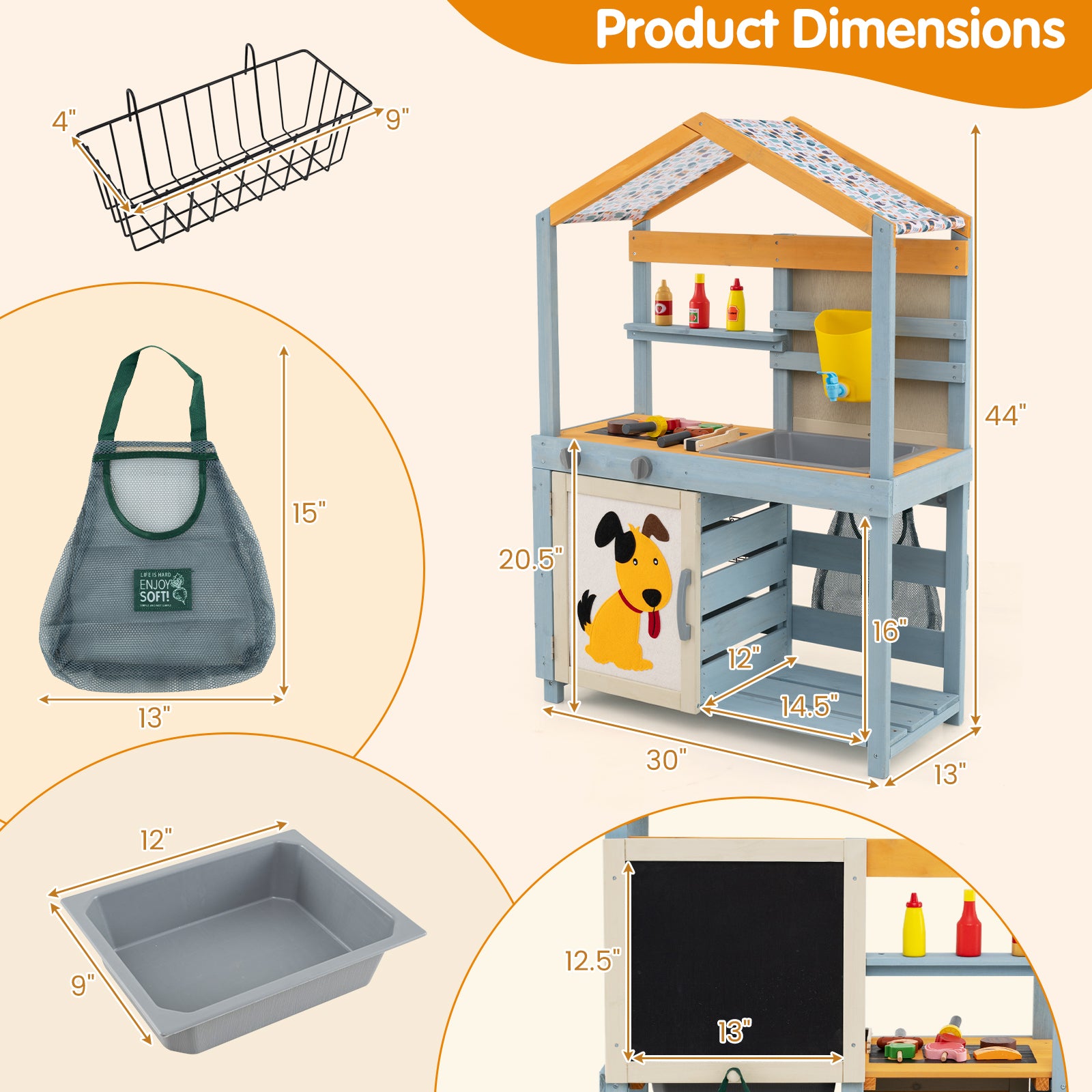 2 In 1 Wooden Mud Kitchen, Removable Water Box, Gray Play Kitchen Sets at Gallery Canada