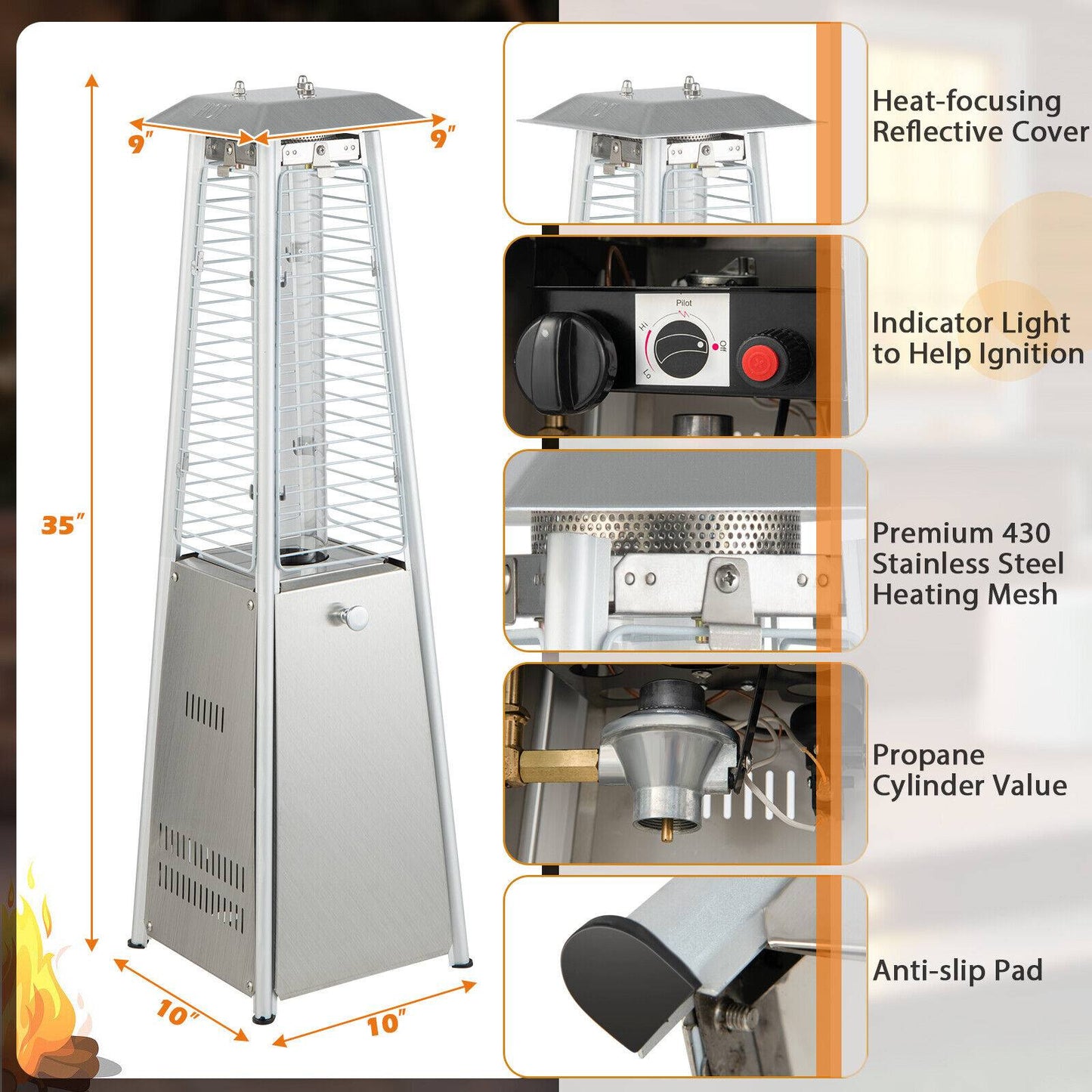 Portable Tabletop Patio Heater, 10000 BTU, Glass Tube, Silver Patio Heaters at Gallery Canada