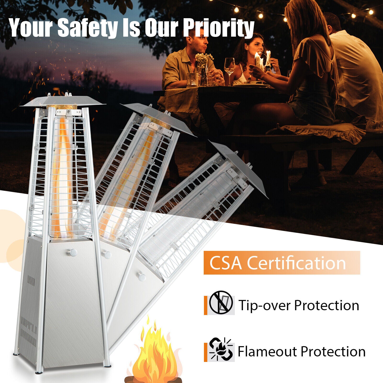 Portable Tabletop Patio Heater, 10000 BTU, Glass Tube, Silver Patio Heaters at Gallery Canada