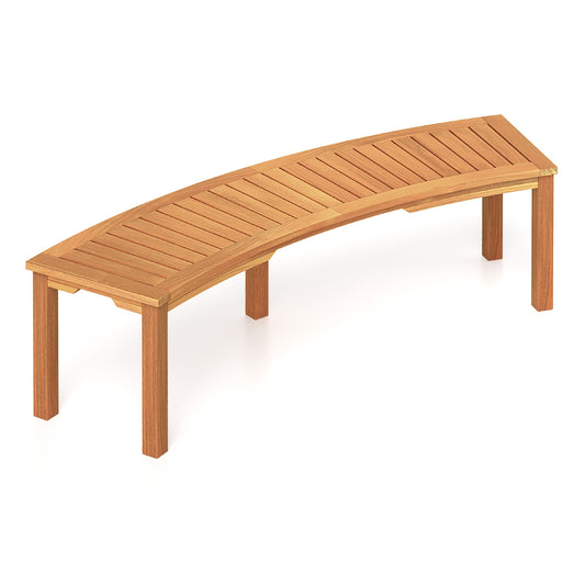 Curved Acacia Wood Fire Pit Bench, Slatted Seat, 1 Piece, Natural Outdoor Benches Natural at Gallery Canada