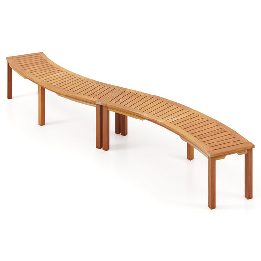 Curved Acacia Wood Fire Pit Bench, Slatted Seat, Set of 2, Natural Outdoor Benches Natural at Gallery Canada
