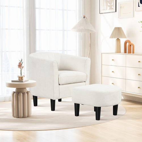 Teddy Velvet Club Barrel Chair With Ottoman, Beige