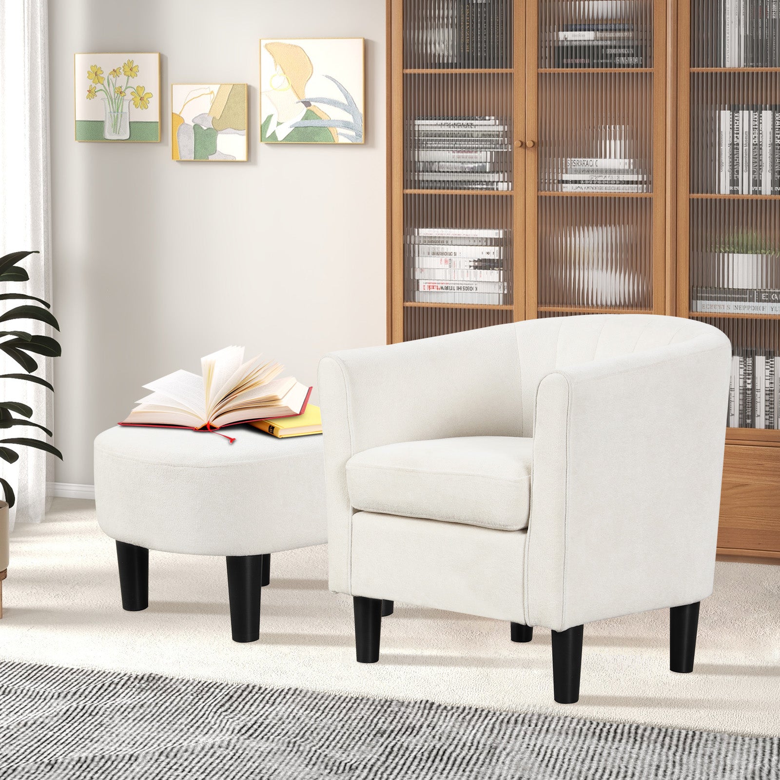 Teddy Velvet Club Barrel Chair With Ottoman, Beige Ottomans at Gallery Canada