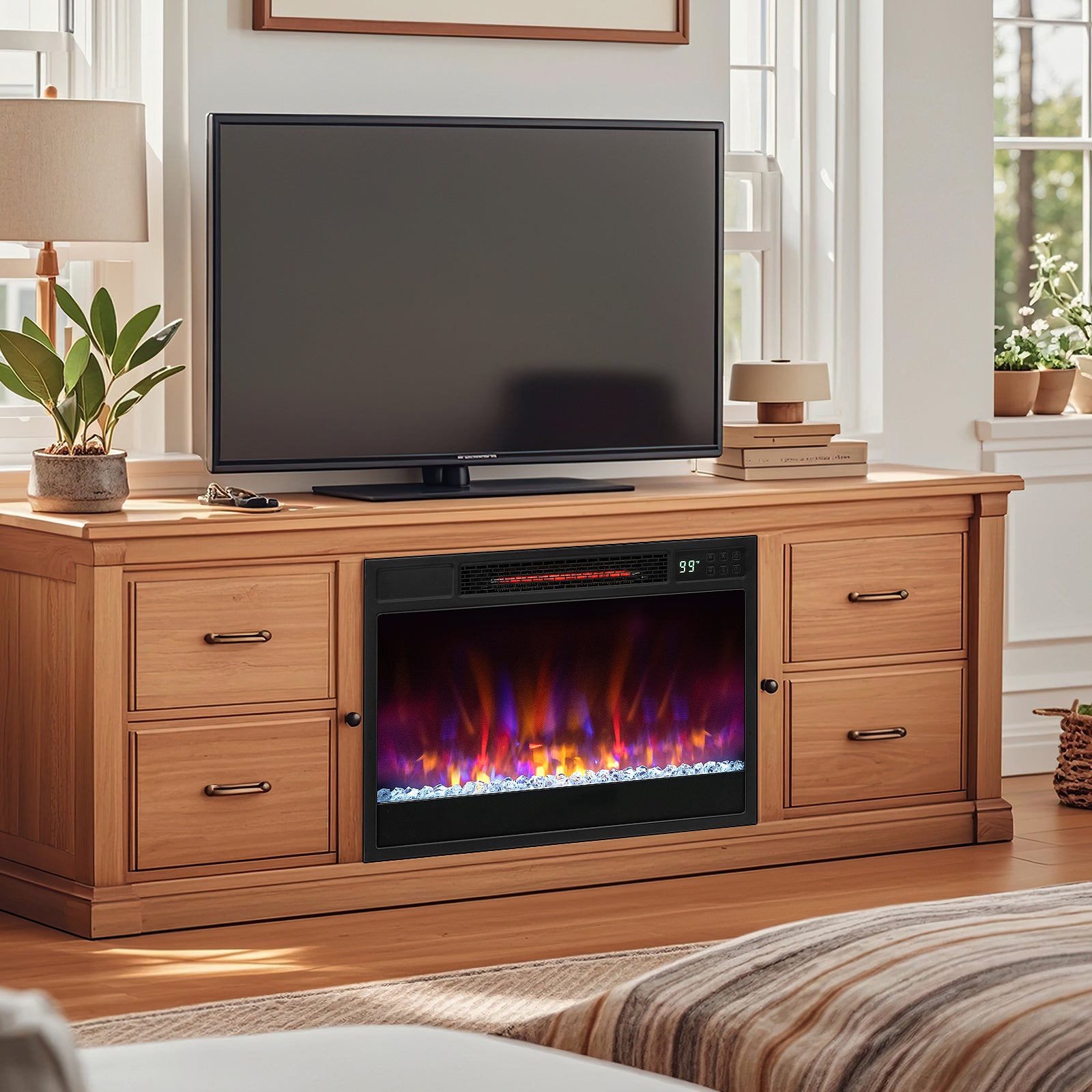 23 Inch 1500W Recessed Electric Fireplace Insert, Remote Control, Black Fireplaces at Gallery Canada