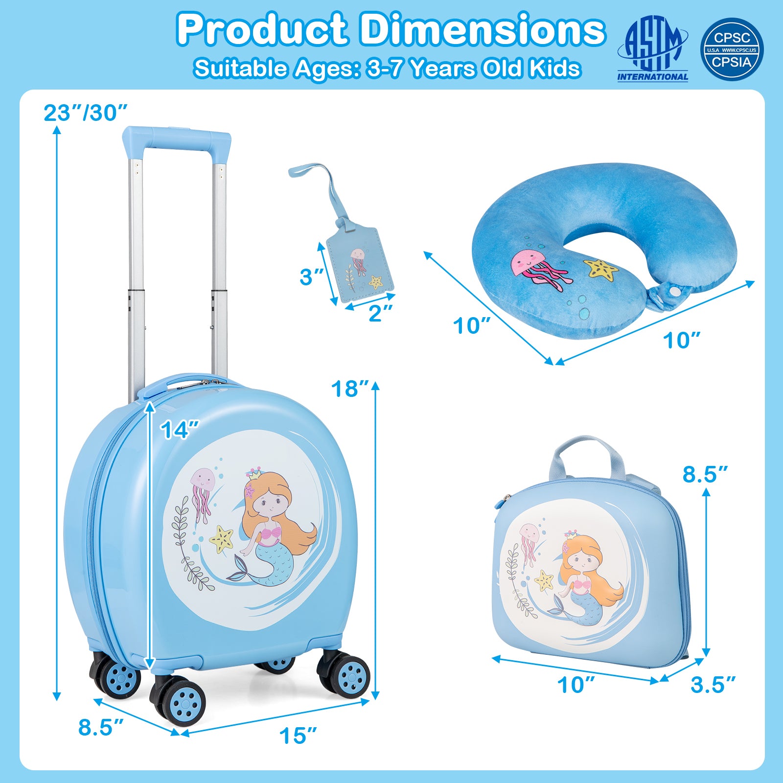 Kids Luggage Set, 14 Inches Hardside Spinner, 10 Inches Backpack, Blue Kids Luggage at Gallery Canada