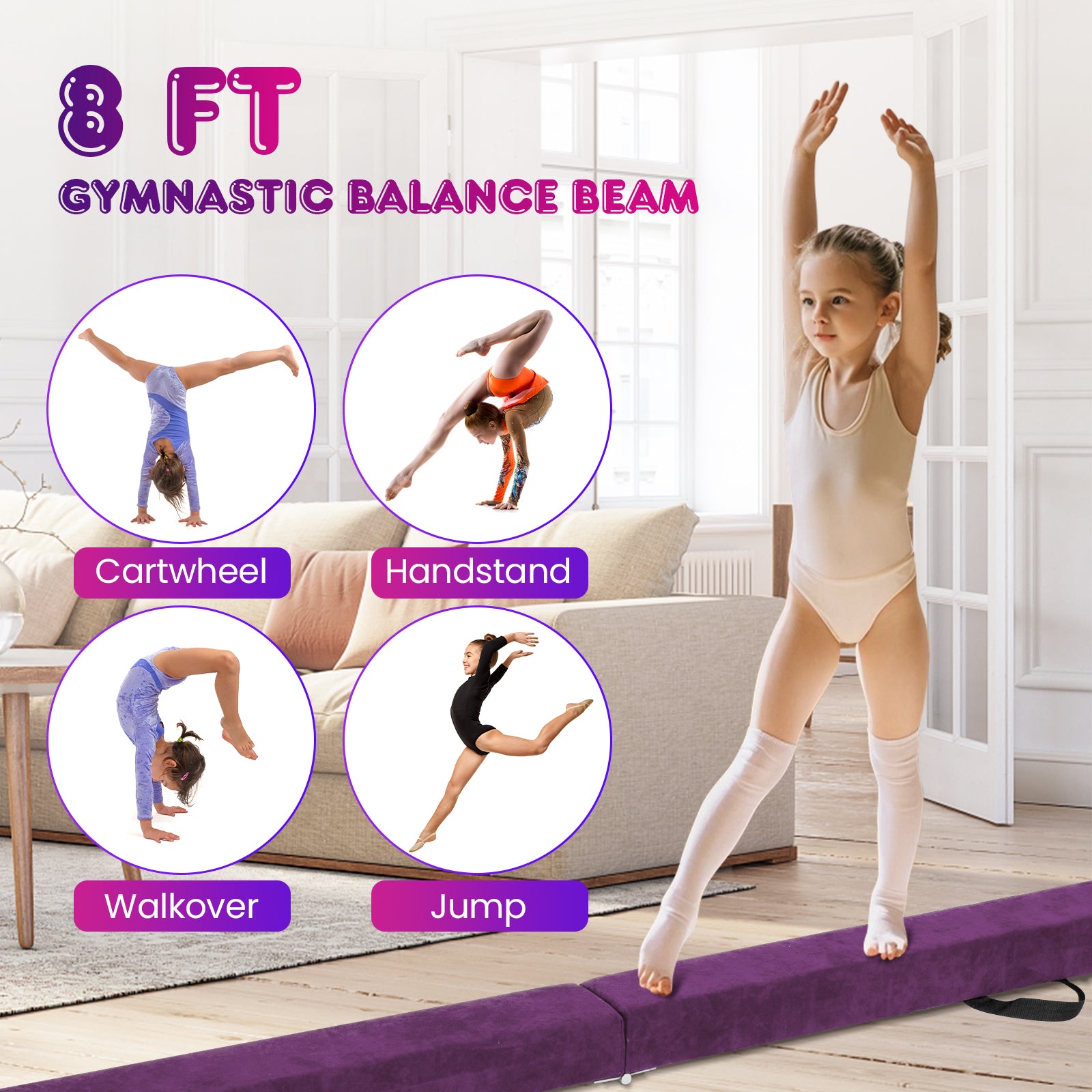 Folding Balance Beam, Solid Wood Base, Anti-Slip Bottom, Purple Toy Sports at Gallery Canada