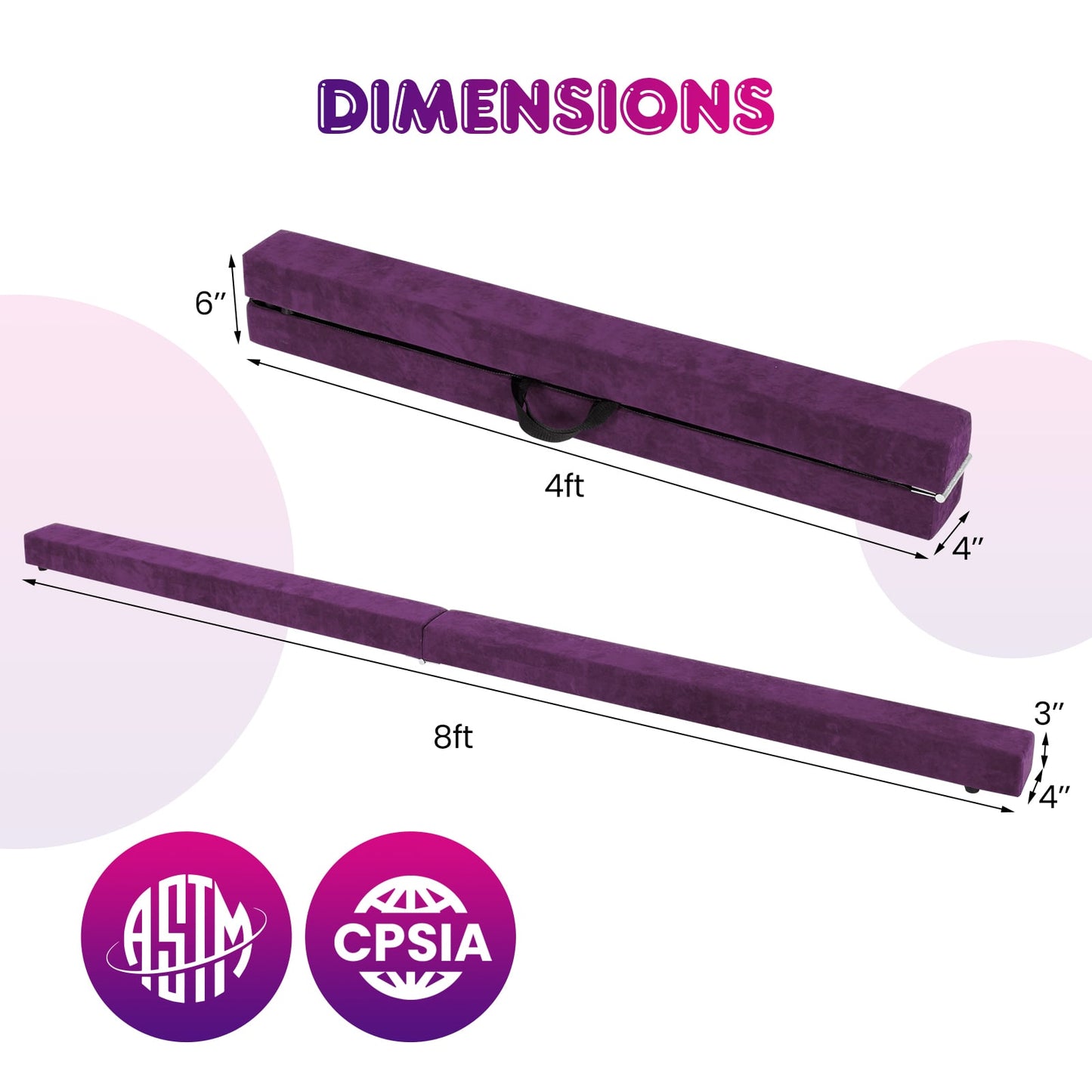Folding Balance Beam, Solid Wood Base, Anti-Slip Bottom, Purple Toy Sports at Gallery Canada