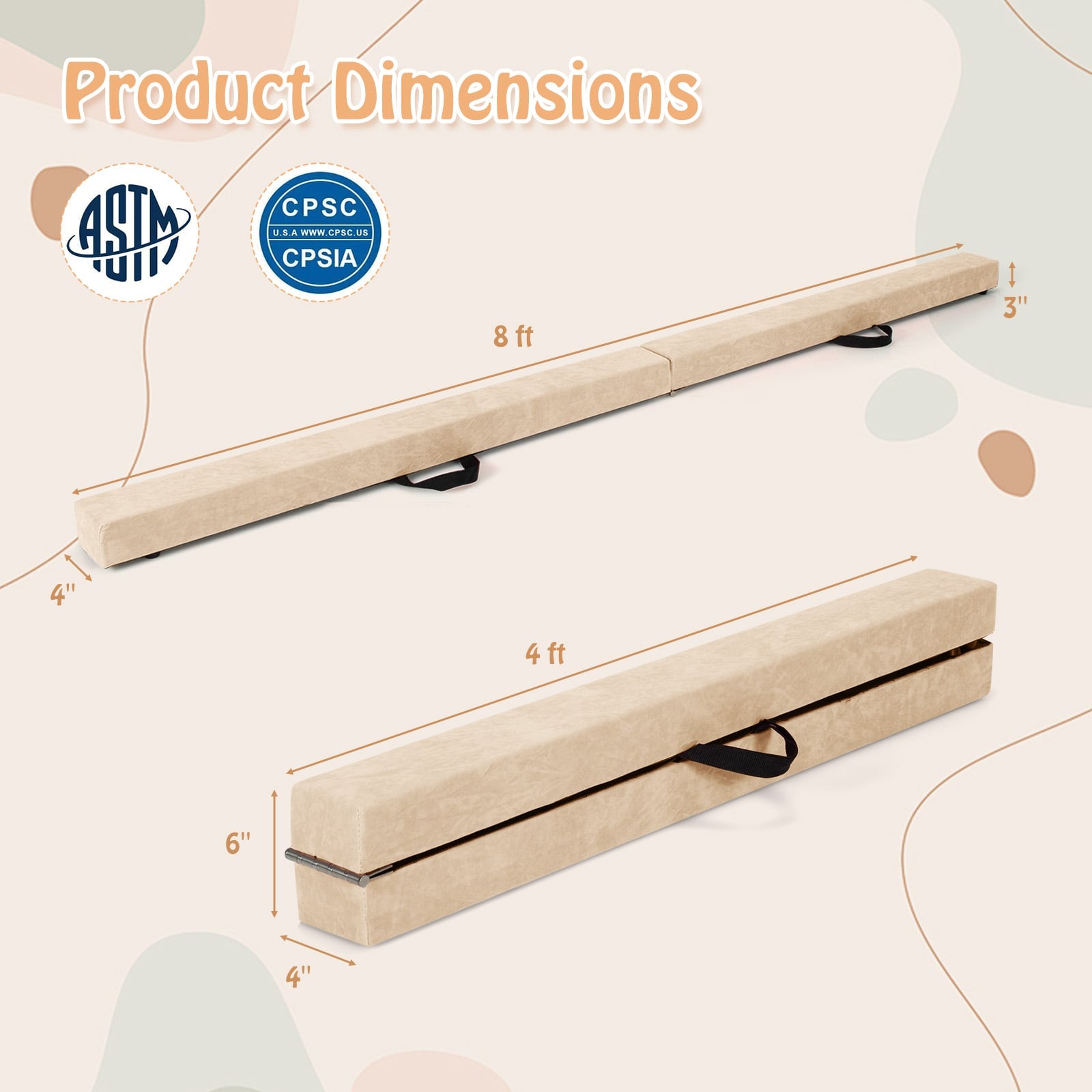 Folding Balance Beam, Solid Wood Base, Anti-Slip Bottom, Beige Toy Sports at Gallery Canada