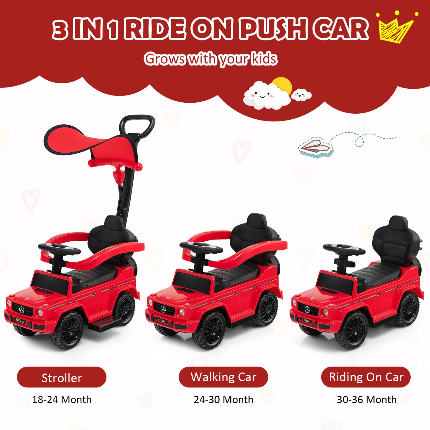 3-In-1 Ride On Push Car Stroller, Red Push & Pedal Ride On Toys at Gallery Canada