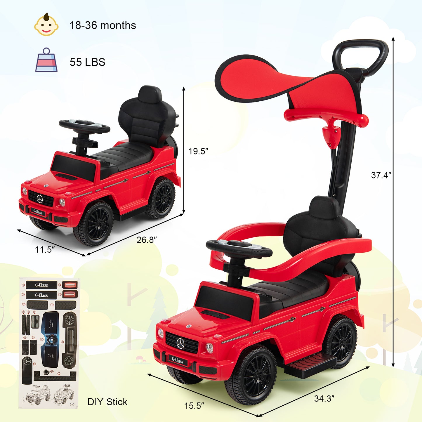 3-In-1 Ride On Push Car Stroller, Red Push & Pedal Ride On Toys at Gallery Canada