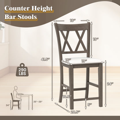 Set of 2 Bar Stools, Cross Back, Linen Fabric Seat, Beige Bar Stools at Gallery Canada