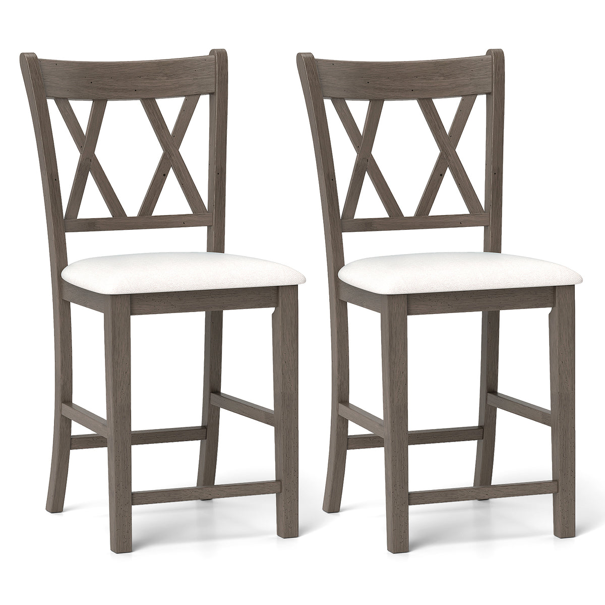 Set of 2 Bar Stools, Cross Back, Linen Fabric Seat, Beige Bar Stools at Gallery Canada