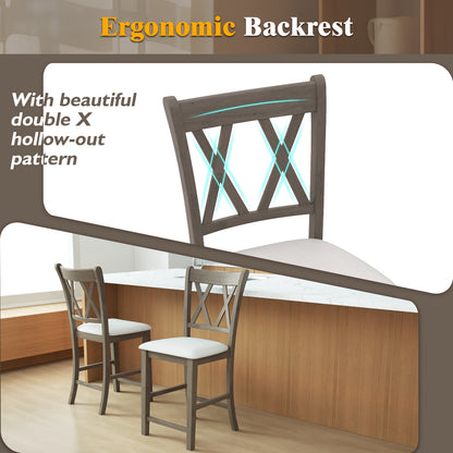 Set of 2 Bar Stools, Cross Back, Linen Fabric Seat, Beige Bar Stools at Gallery Canada